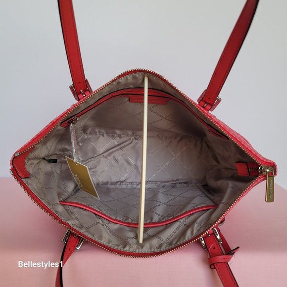 MICHAEL KORS Jet Set East West Top-Zip Signature Logo Tote Bag- Geranium color⭐ - Picture 15 of 16